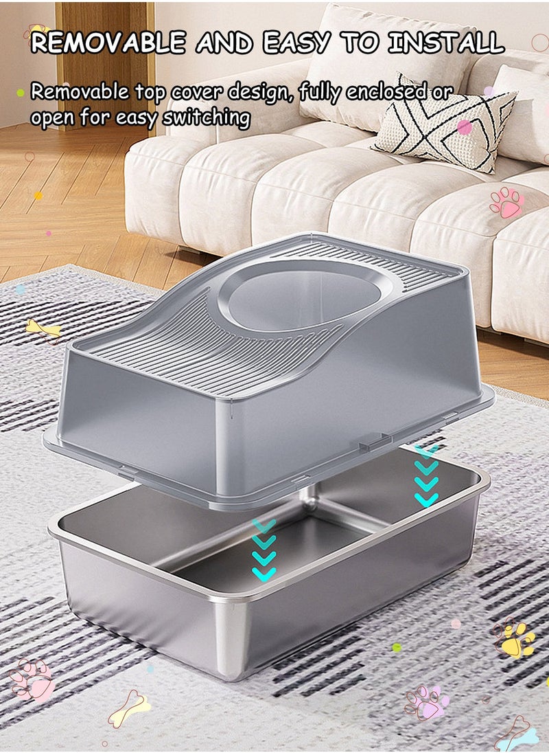 Extra Large Stainless Steel Cat Litter Box Metal Litter Pan Tray, High Wall Sides Non-Stick