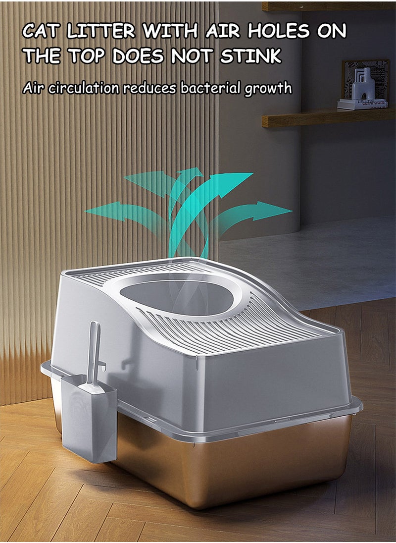 Extra Large Stainless Steel Cat Litter Box Metal Litter Pan Tray, High Wall Sides Non-Stick