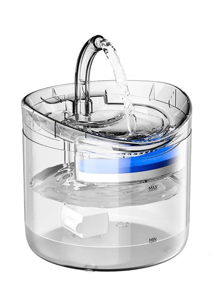 Cat Water Fountain, Dog Water Dispenser, Automatic Pet Drinking Fountain with Faucet Kits, 64oz and 2L Super Quiet, Transparency