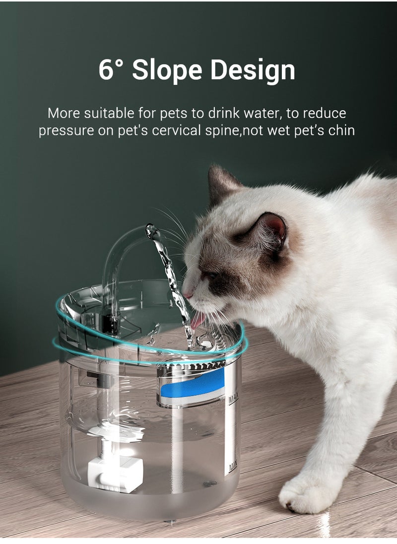 Cat Water Fountain, Dog Water Dispenser, Automatic Pet Drinking Fountain with Faucet Kits, 64oz and 2L Super Quiet, Transparency