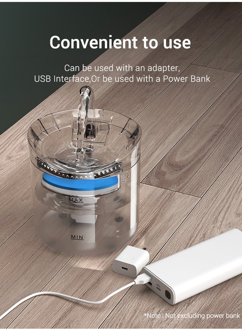 Cat Water Fountain, Dog Water Dispenser, Automatic Pet Drinking Fountain with Faucet Kits, 64oz and 2L Super Quiet, Transparency