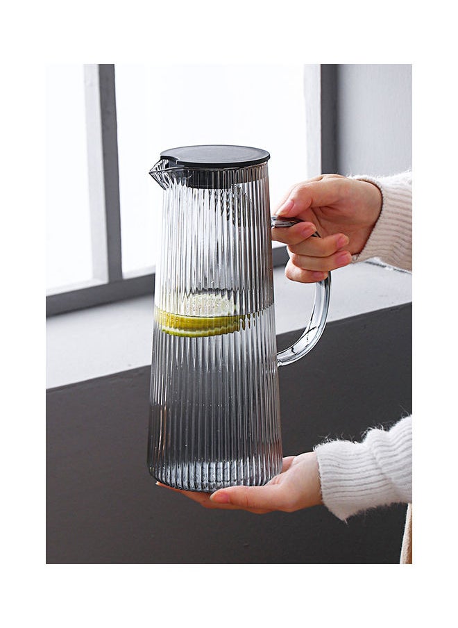 Nordic Fresh Striped Glass Jug With Lid For Homemade Beverages Grey/Black 25x7.7x9.5cm