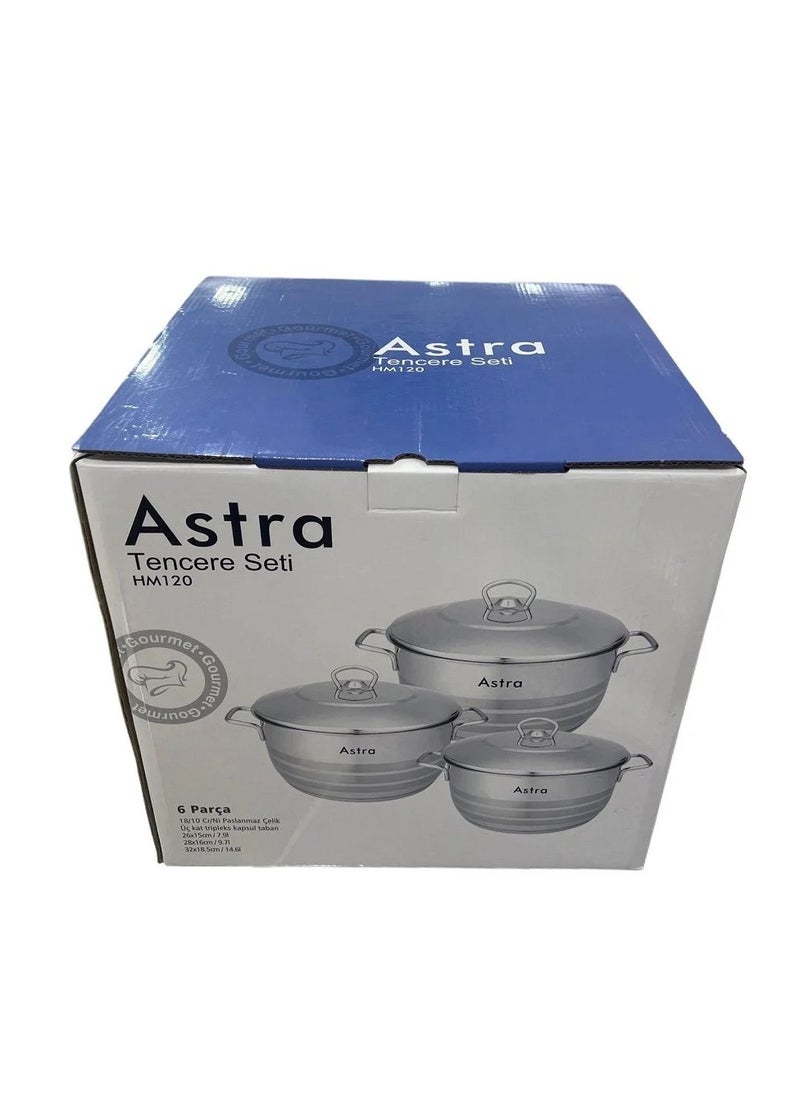 ASTRA 6-Piece Premium Stainless Steel Cookware Set (26+28+32 cm) – Non-Stick, Dishwasher Safe, Induction Ready Pots for All Stovetops