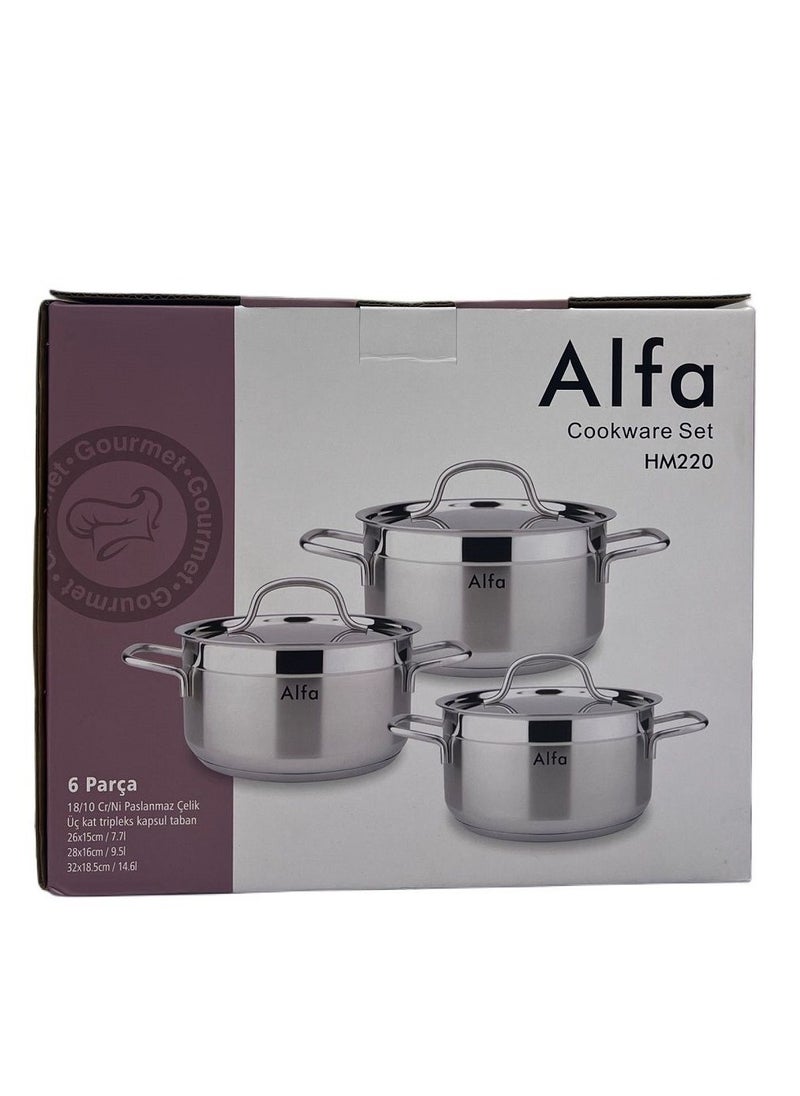 ALFA 6-Piece Stainless Steel Cookware Set – Non-Stick, Dishwasher Safe & Induction Compatible