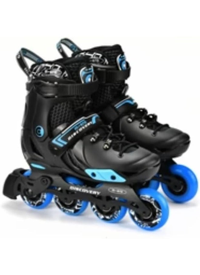 Micro Discovery Black Inline Skates with Brake Set for Kids (33-36) | Adjustable Inline Roller Skates for Boys Kids & Girls | 7 to 14 Years UnisexOutdoor Skating Shoes | Skates for Kids|Outdoor Skating