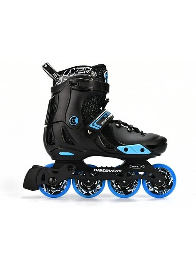 Micro Discovery Black Inline Skates with Brake Set for Kids (33-36) | Adjustable Inline Roller Skates for Boys Kids & Girls | 7 to 14 Years UnisexOutdoor Skating Shoes | Skates for Kids|Outdoor Skating