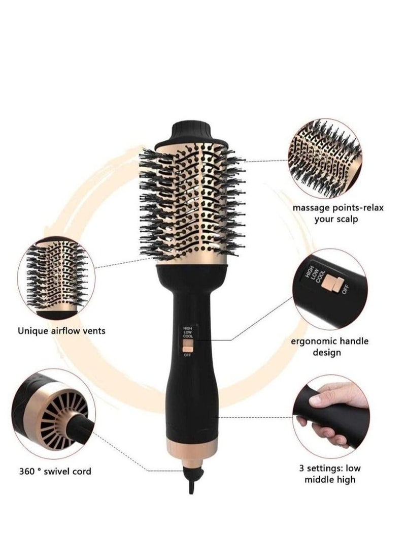 Professional One Step Hair Dryer Brush Volumizer Straightener Negative Ion Hot Air Brushes Curling Iron Salon Rotating (Color : Gold, Size : 14 * 4 Inch)