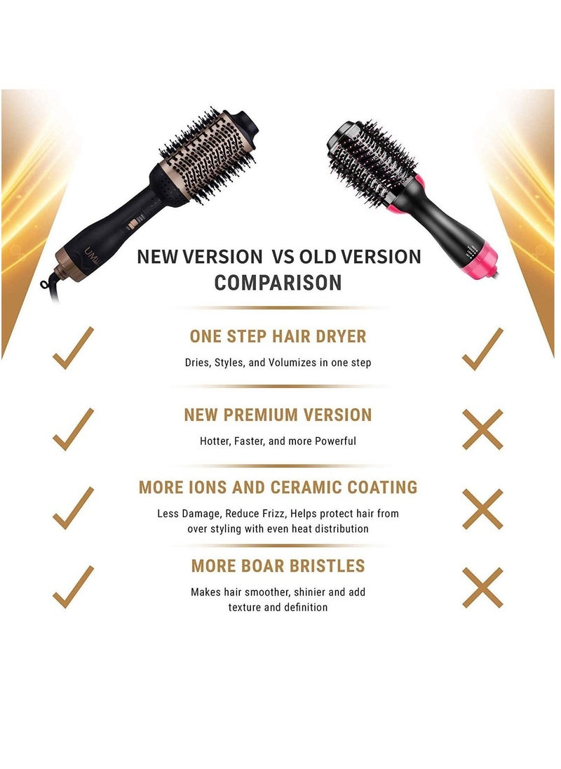 Professional One Step Hair Dryer Brush Volumizer Straightener Negative Ion Hot Air Brushes Curling Iron Salon Rotating (Color : Gold, Size : 14 * 4 Inch)