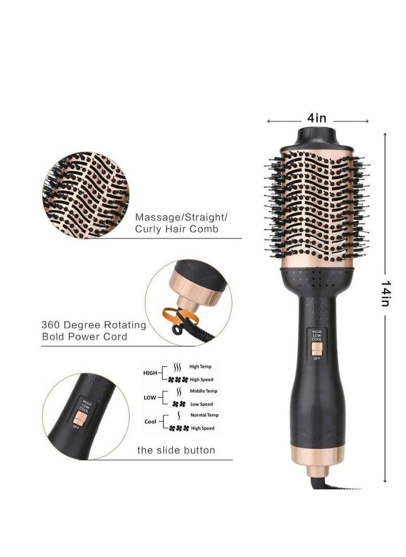 Professional One Step Hair Dryer Brush Volumizer Straightener Negative Ion Hot Air Brushes Curling Iron Salon Rotating (Color : Gold, Size : 14 * 4 Inch)