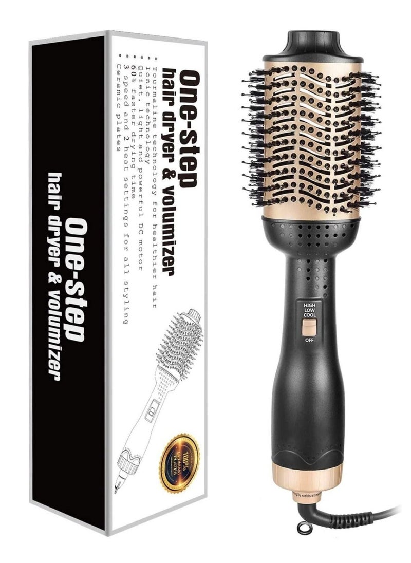 Professional One Step Hair Dryer Brush Volumizer Straightener Negative Ion Hot Air Brushes Curling Iron Salon Rotating (Color : Gold, Size : 14 * 4 Inch)