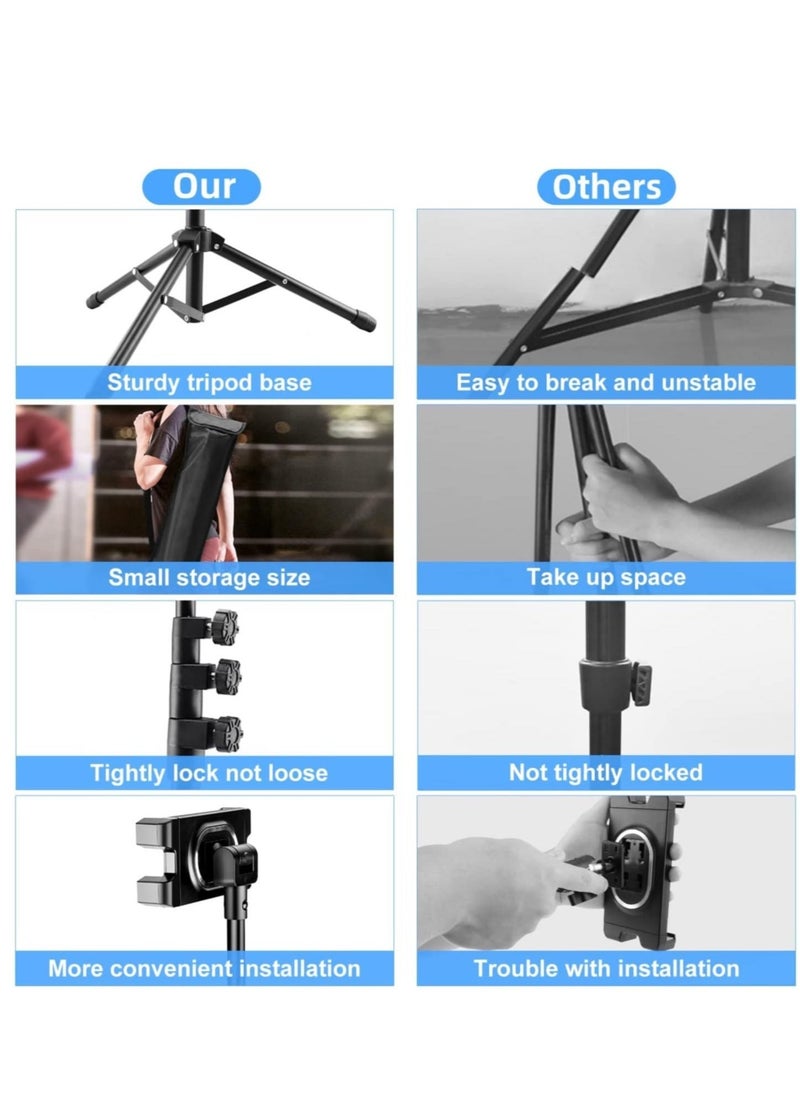 Tablet Stand Holder – iPad Tripod Floor Holder with Height Adjustable, 360° Rotating Cell Phone Stand for Video Recording, Compatible with iPad Pro, Mini, Air, iPhone, and 4.7-13 Tablets/Phones
