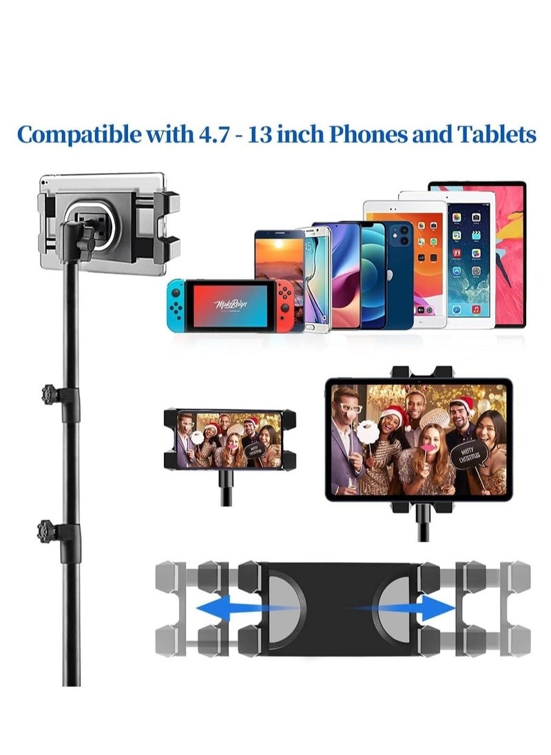 Tablet Stand Holder – iPad Tripod Floor Holder with Height Adjustable, 360° Rotating Cell Phone Stand for Video Recording, Compatible with iPad Pro, Mini, Air, iPhone, and 4.7-13 Tablets/Phones