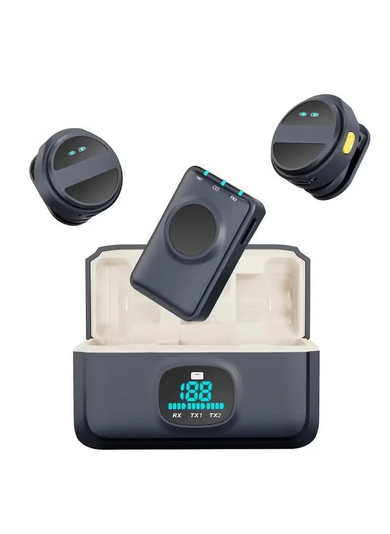 SX21-New 1 Drag 2 Wireless Lavalier Microphone – Dual 2.4GHz Mic System with Noise Reduction, Real-Time Sync, and Crystal-Clear Audio – Compact and Portable for Mobile Phones, Ideal for Vlogging, Interviews, Podcasts, and Live Streaming