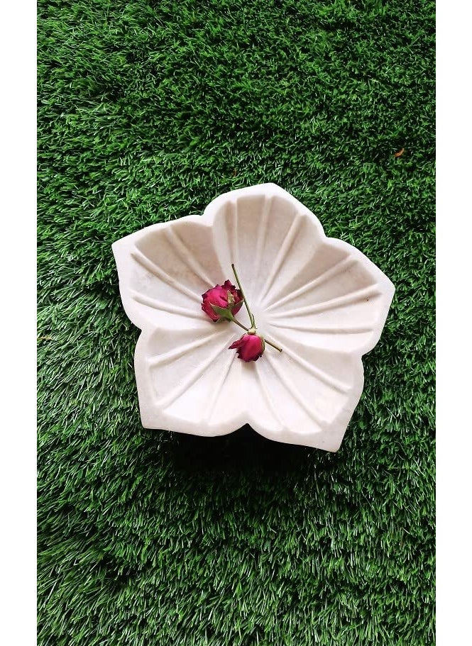 R&M RM 9inch White Marble Bowl Urli | Rameshwaram Marble Flower Design Marble Urli | Fruit Bowl | Table Decor | Birdbath