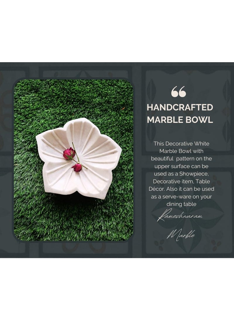 R&M RM 9inch White Marble Bowl Urli | Rameshwaram Marble Flower Design Marble Urli | Fruit Bowl | Table Decor | Birdbath