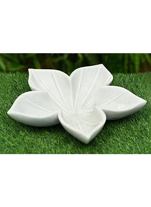 R&M RM 9inch White Marble Bowl Urli | Rameshwaram Marble Flower Design Marble Urli | Fruit Bowl | Table Decor | Birdbath