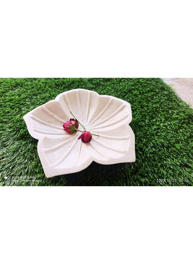 R&M RM 9inch White Marble Bowl Urli | Rameshwaram Marble Flower Design Marble Urli | Fruit Bowl | Table Decor | Birdbath