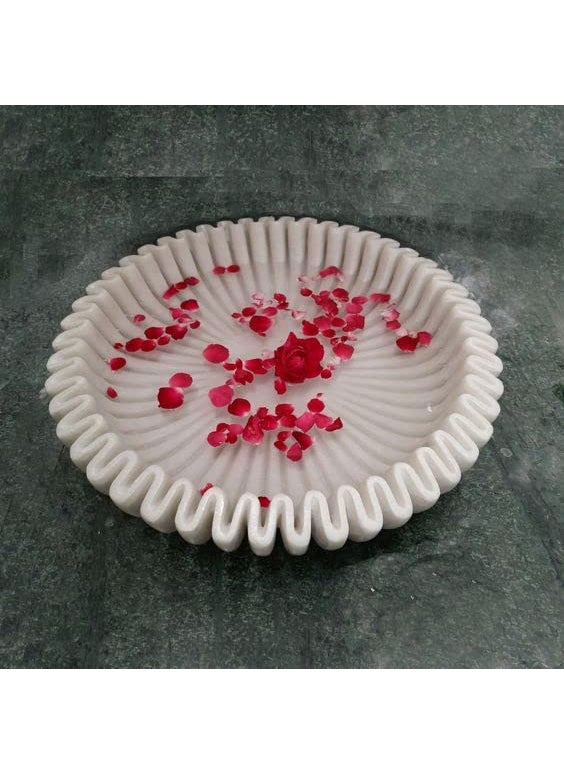 12-Inch Marble Decorative Bowl | Wedding Flower Decor, Spa Aromatherapy Candle Holder | Marble Urli for Flower Arrangements, DIY Craft Projects & Garden Decor | LED Votive Candle Holder | White