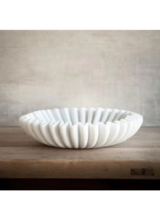 12-Inch Marble Decorative Bowl | Wedding Flower Decor, Spa Aromatherapy Candle Holder | Marble Urli for Flower Arrangements, DIY Craft Projects & Garden Decor | LED Votive Candle Holder | White