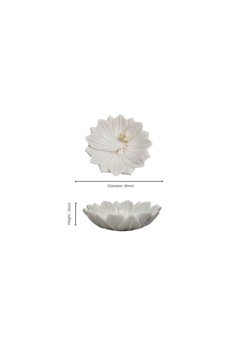 RM 9inch Round Marble Leafy Bowl Urli with 3inch Floating Turtle | Marble Flower Bowl | Marble Floating Turtle Bowl | Marble Candle Bowl