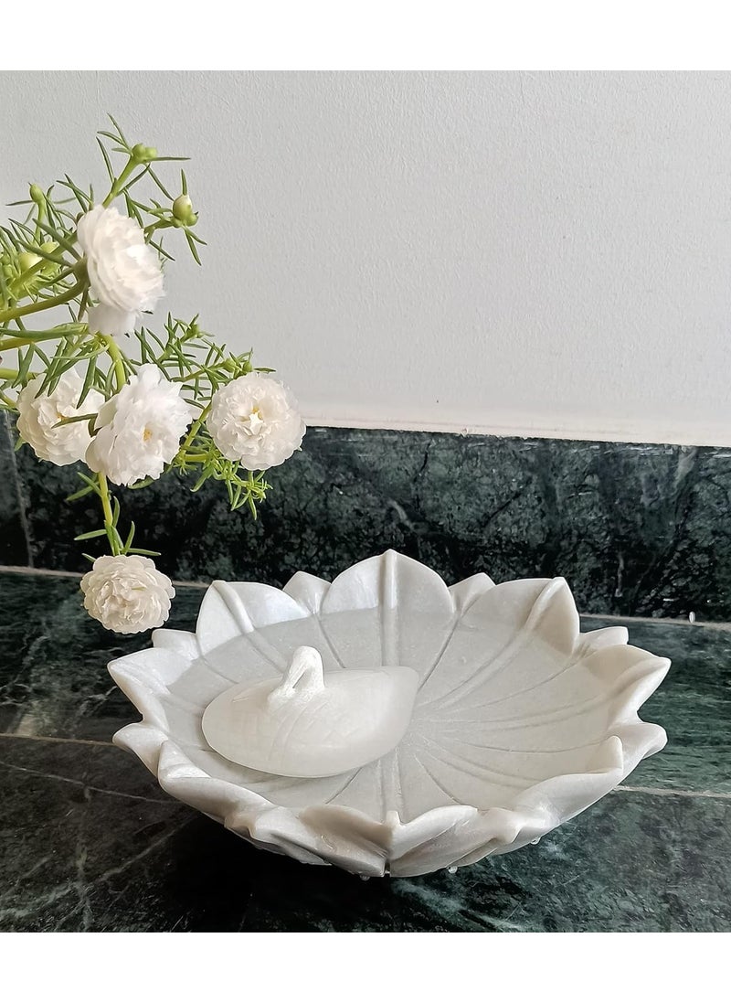 RM Bowl/Urli/Floating Duck Combo Pack of 2 for Home Decoration (9inch Bowl with 4inch Floating Duck) | Marble Flower Bowl | Marble Floating Candle Holder Bowl | Marble Candle Holder