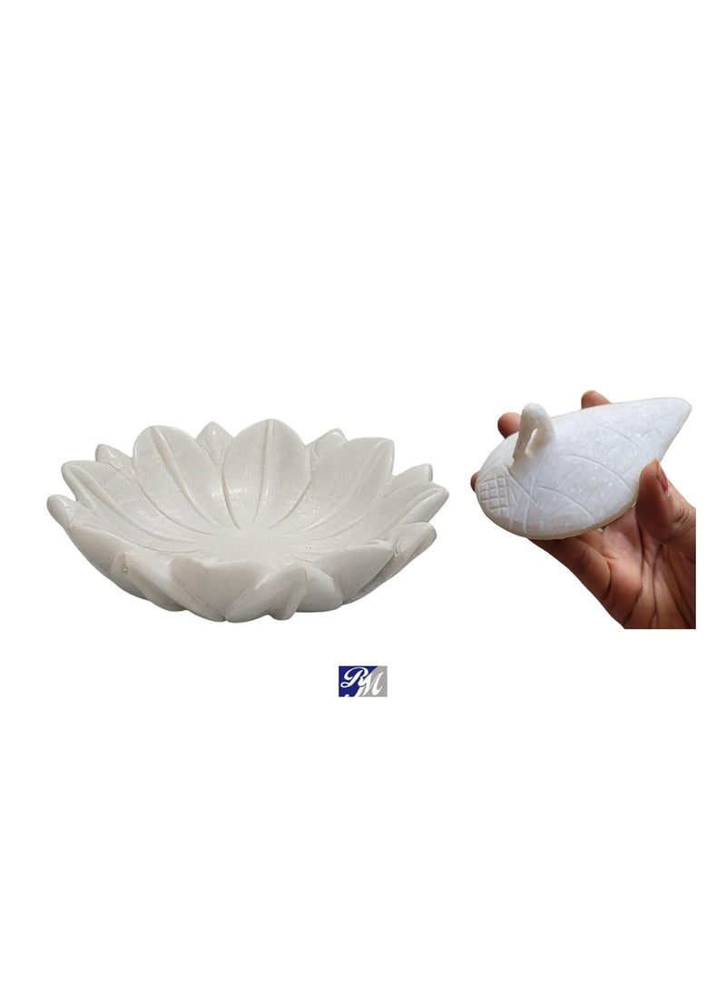 RM Bowl/Urli/Floating Duck Combo Pack of 2 for Home Decoration (9inch Bowl with 4inch Floating Duck) | Marble Flower Bowl | Marble Floating Candle Holder Bowl | Marble Candle Holder