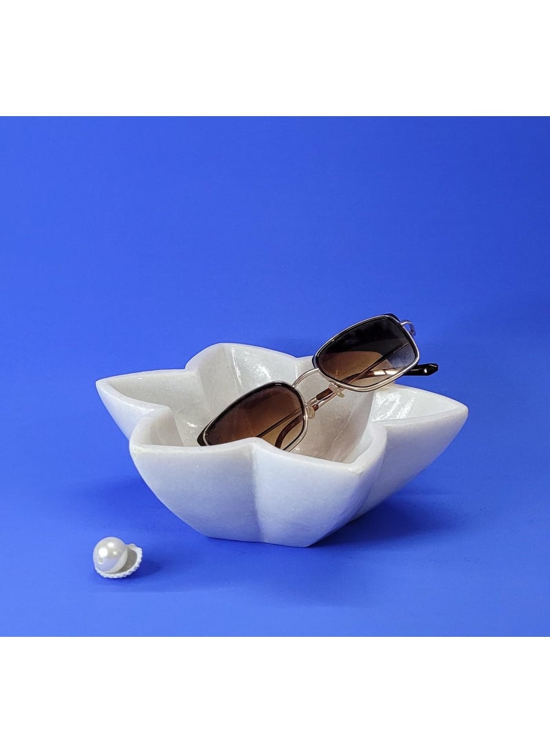 R&M RM Flower Bowl Marble Urli | Showpiece Decor Fruit Bowl, Birdbath, Kitchen, Pooja Room, Desk, Dinner Table | Gift for Anniversary, Birthday, Festival & Ceremony Marble Candle Holder Bowl | White