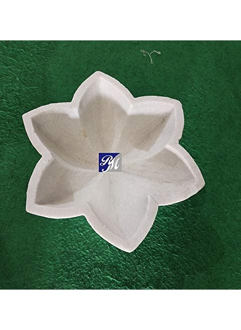 R&M RM Flower Bowl Marble Urli | Showpiece Decor Fruit Bowl, Birdbath, Kitchen, Pooja Room, Desk, Dinner Table | Gift for Anniversary, Birthday, Festival & Ceremony Marble Candle Holder Bowl | White