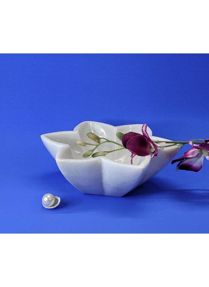 R&M RM Flower Bowl Marble Urli | Showpiece Decor Fruit Bowl, Birdbath, Kitchen, Pooja Room, Desk, Dinner Table | Gift for Anniversary, Birthday, Festival & Ceremony Marble Candle Holder Bowl | White