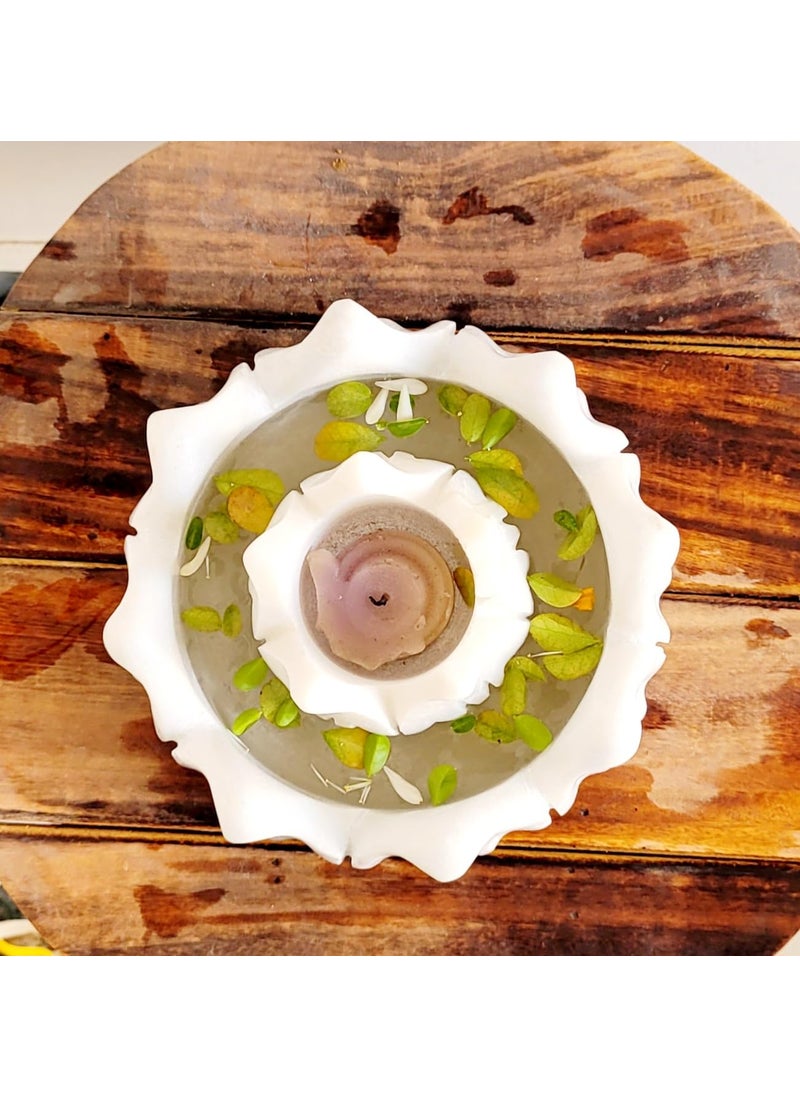 RM Candle Holder (6inch Bowl with 3inch Candle Holder) | Home Decoration | Marble Flower Bowl | Round Shaped Piece Decorative Platter | White