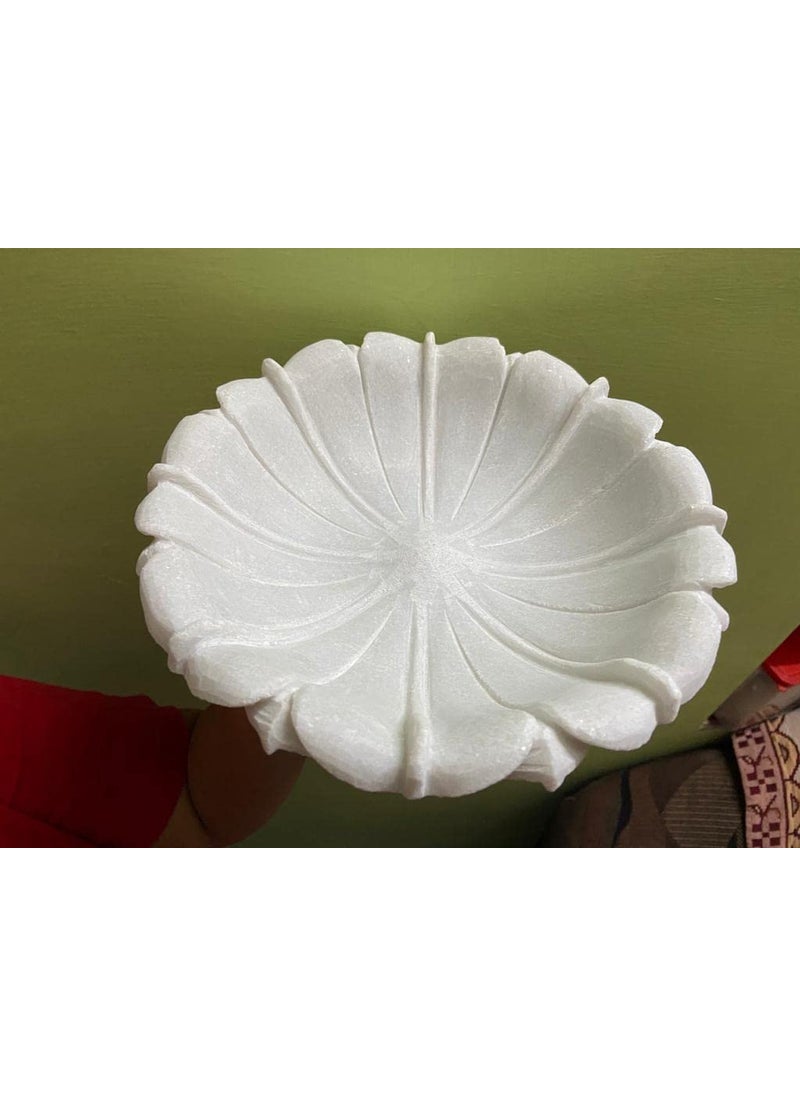 R&M RM 9inch Marble Lotus Urli | Decorative Bowl for Flowers | Traditional Decor | Stone Urli Bowl for Home Decoration | Uruli | Bowl for Decoration | Marble Candle Holder