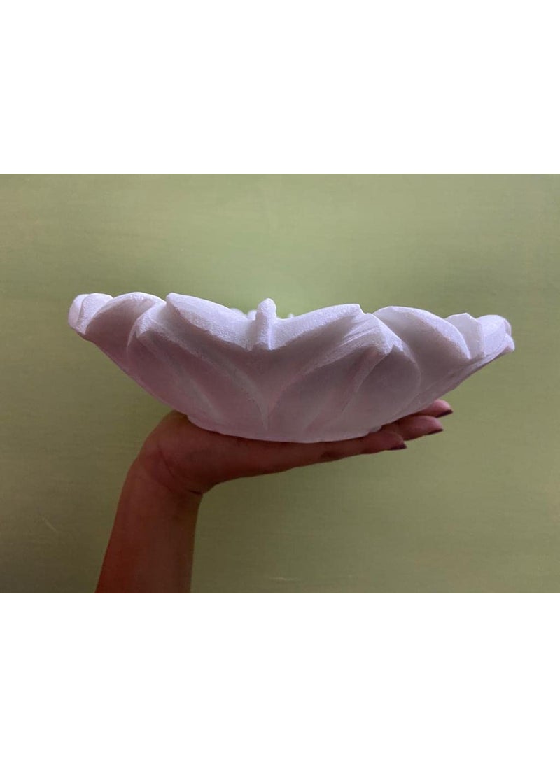 R&M RM 9inch Marble Lotus Urli | Decorative Bowl for Flowers | Traditional Decor | Stone Urli Bowl for Home Decoration | Uruli | Bowl for Decoration | Marble Candle Holder