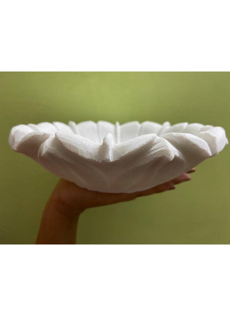 R&M RM 9inch Marble Lotus Urli | Decorative Bowl for Flowers | Traditional Decor | Stone Urli Bowl for Home Decoration | Uruli | Bowl for Decoration | Marble Candle Holder