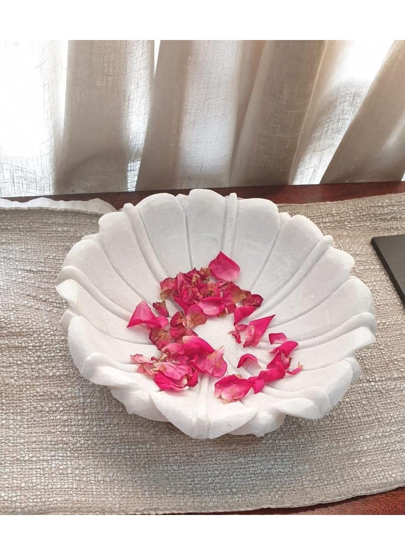 R&M RM Marble Flower Bowl with Glass Tortoise - White| Marble Puja Place Bowl | Marble Flower Bowl | Marble Living Room Center Table Bowl Marble Candle Holder