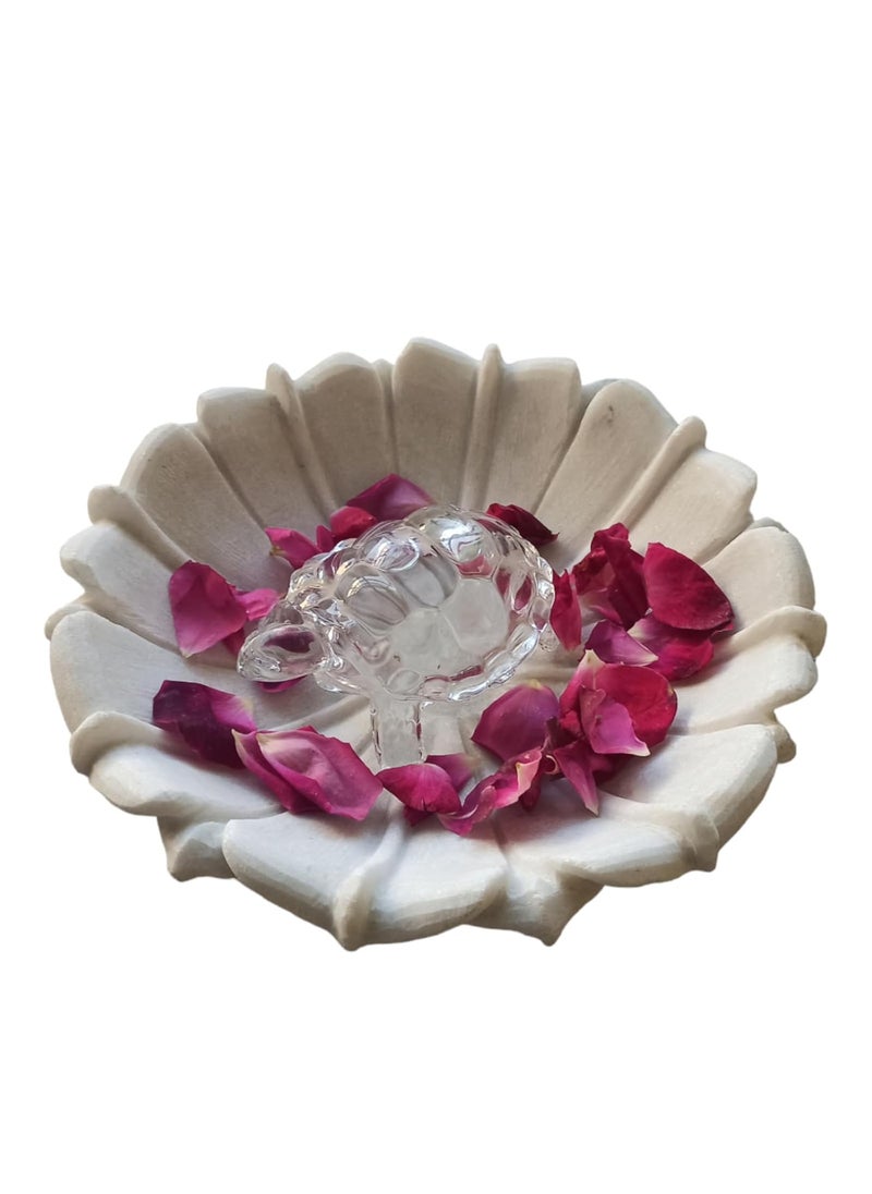 R&M RM Marble Flower Bowl with Glass Tortoise - White| Marble Puja Place Bowl | Marble Flower Bowl | Marble Living Room Center Table Bowl Marble Candle Holder