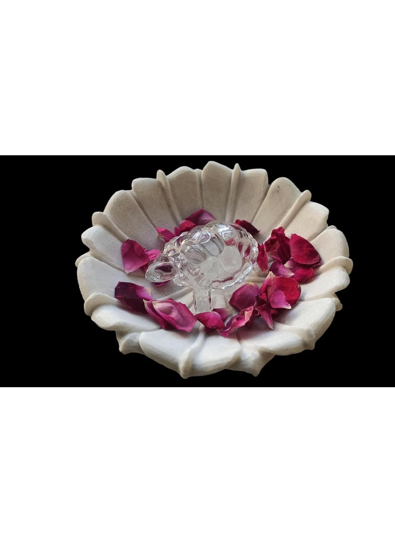 R&M RM Marble Flower Bowl with Glass Tortoise - White| Marble Puja Place Bowl | Marble Flower Bowl | Marble Living Room Center Table Bowl Marble Candle Holder