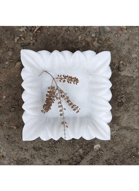 RM 12 inch Unpolished Marble Square Bowl | Urli Flower Bowl Always Checkout with Rameshwaram Marble | Marble Flower Bowl | Marble Fruit Tray