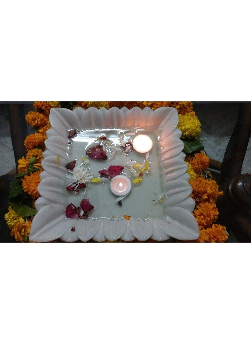 RM 12 inch Unpolished Marble Square Bowl | Urli Flower Bowl Always Checkout with Rameshwaram Marble | Marble Flower Bowl | Marble Fruit Tray