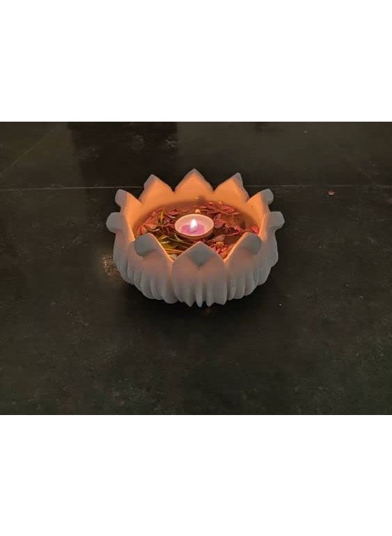RM Marble Multi-Utility Lotus Flower Shape Uruli for Diwali Decoration| Decorative Bowl for Flowers | Traditional Decor | Stone Urli Bowl for Home Decoration | Uruli | Marble Candle Holder