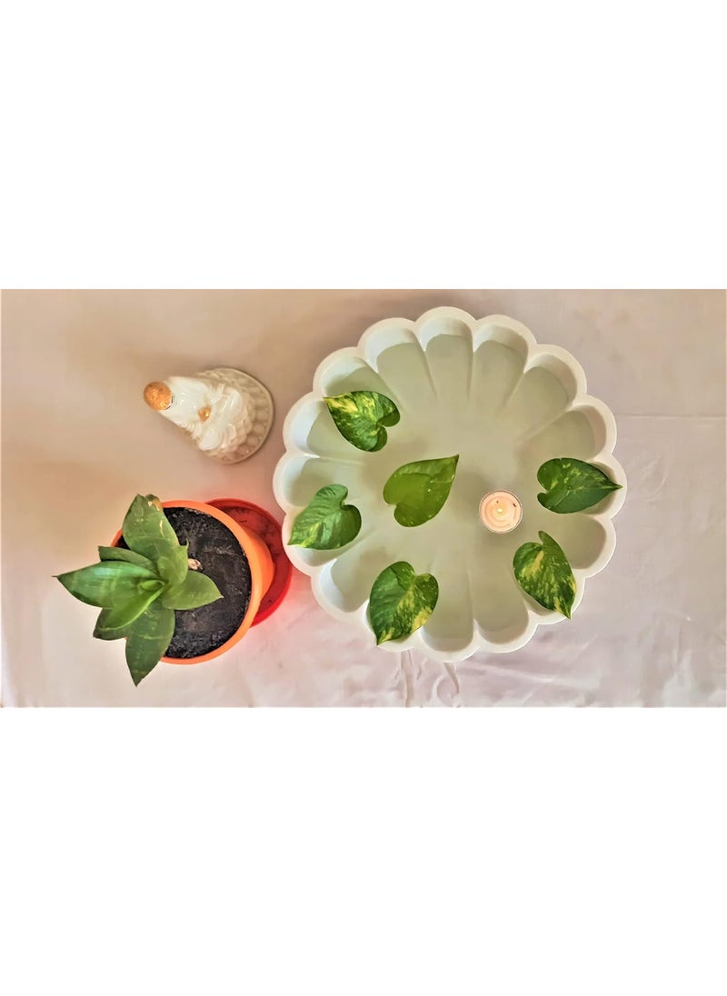 R&M RM Flower Bowl Marble Urli | Showpiece Decor Fruit Bowl, Birdbath, Kitchen, Pooja Room, Desk, Dinner Table | Gift for Anniversary, Birthday, Festival & Ceremony Marble Candle Holder Bowl | White