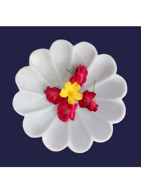 R&M RM Flower Bowl Marble Urli | Showpiece Decor Fruit Bowl, Birdbath, Kitchen, Pooja Room, Desk, Dinner Table | Gift for Anniversary, Birthday, Festival & Ceremony Marble Candle Holder Bowl | White