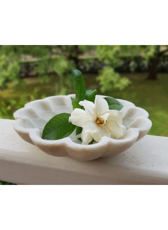 R&M RM Flower Bowl Marble Urli | Showpiece Decor Fruit Bowl, Birdbath, Kitchen, Pooja Room, Desk, Dinner Table | Gift for Anniversary, Birthday, Festival & Ceremony Marble Candle Holder Bowl | White