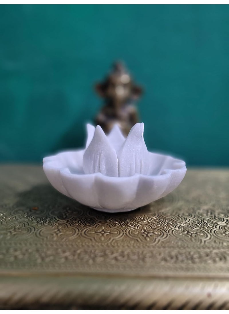 RM Marble Urli Combo Pack of 2 for Home Decoration (6inch Bowl with 3inch Candle Holder) | Marble Flower Bowl | Marble Floating Candle Holder