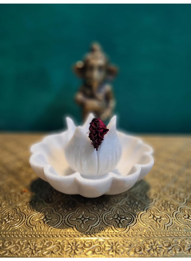 RM Marble Urli Combo Pack of 2 for Home Decoration (6inch Bowl with 3inch Candle Holder) | Marble Flower Bowl | Marble Floating Candle Holder