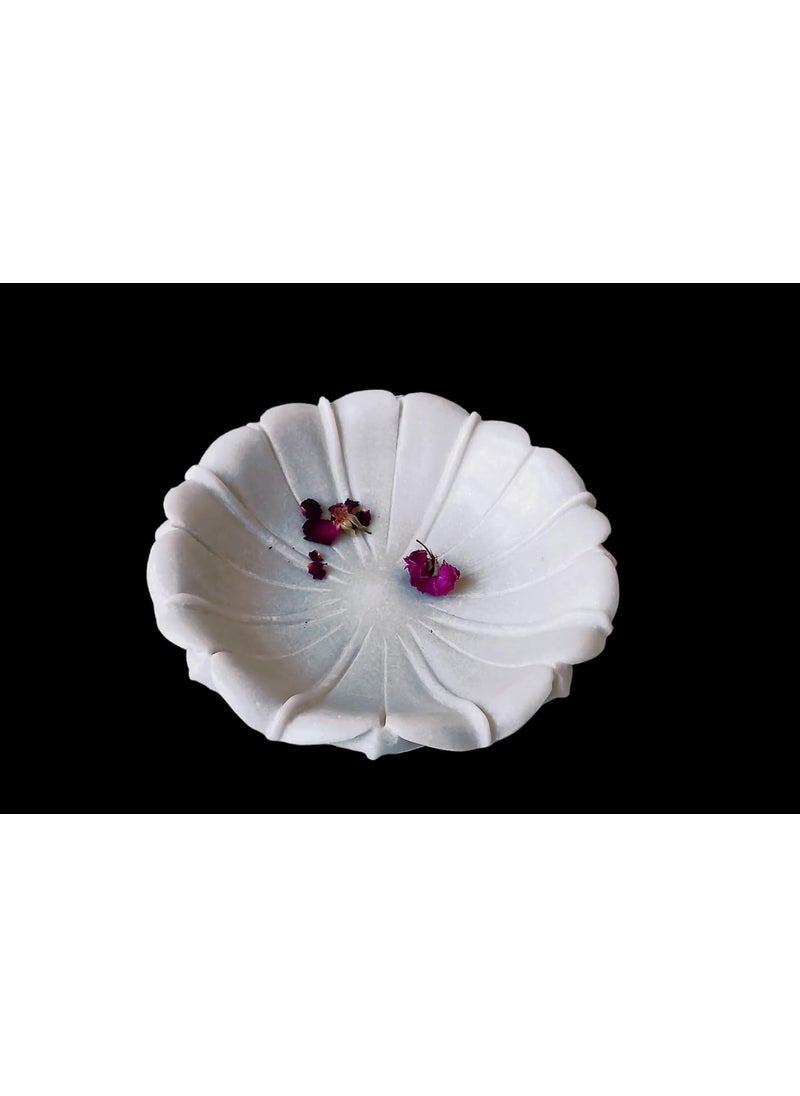 R&M White Marble Bowl, Marble Jewellery Dish, Marble Flower Bowl, Marble Fruit Bowl, Marble Lotus Flower Bowl, Christmas Gift Marble Candle Holder