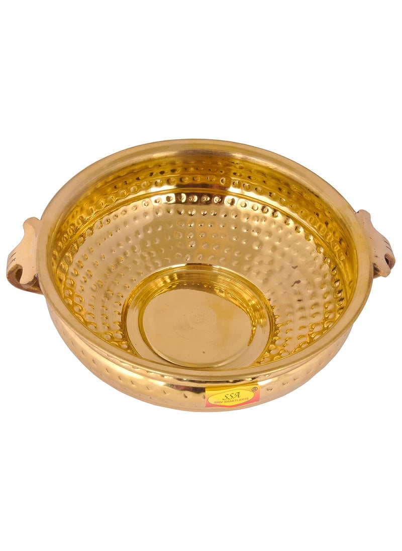 SHIV SHAKTI ARTS® Handcrafted Brass Urli Hammered Design Decorative Bowl Platter Volume- 3000 ml for Home,Temple and Office Décor