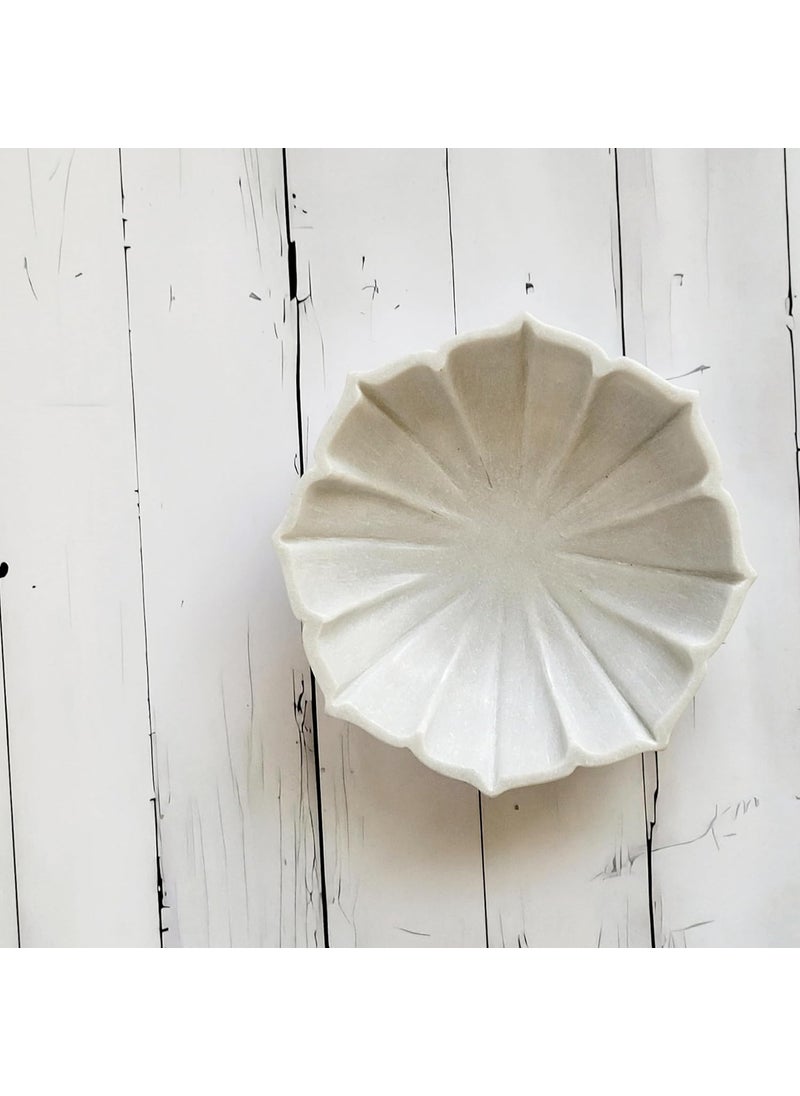 R&M RM Flower Bowl Marble Urli | Showpiece Decor Fruit Bowl, Birdbath, Kitchen, Pooja Room, Desk, Dinner Table | Gift for Anniversary, Birthday, Festival & Ceremony Marble Candle Holder Bowl | White