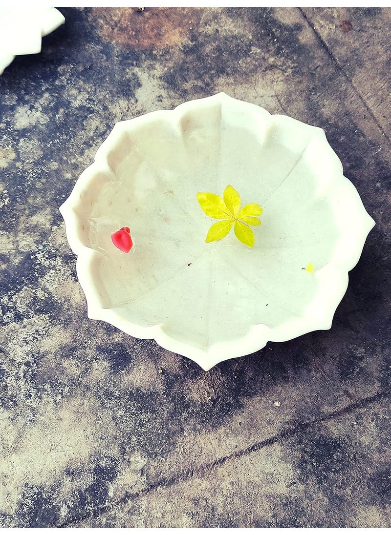 R&M RM Flower Bowl Marble Urli | Showpiece Decor Fruit Bowl, Birdbath, Kitchen, Pooja Room, Desk, Dinner Table | Gift for Anniversary, Birthday, Festival & Ceremony Marble Candle Holder Bowl | White