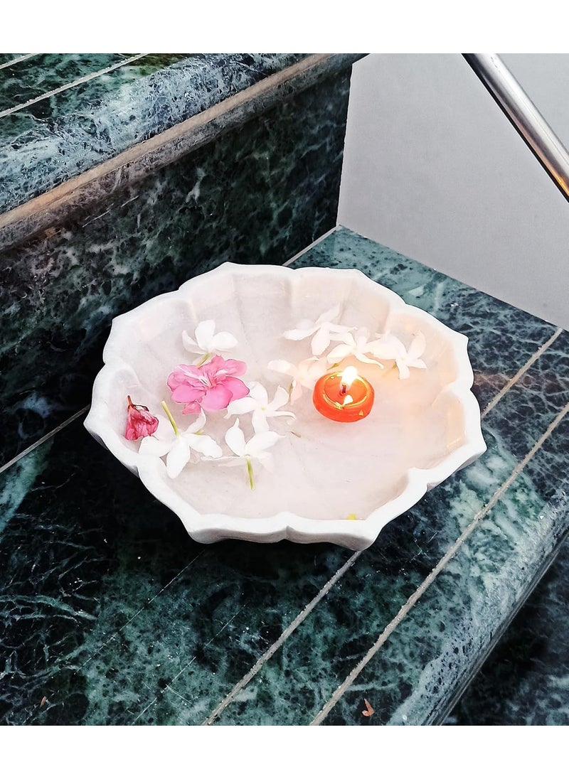 R&M RM Flower Bowl Marble Urli | Showpiece Decor Fruit Bowl, Birdbath, Kitchen, Pooja Room, Desk, Dinner Table | Gift for Anniversary, Birthday, Festival & Ceremony Marble Candle Holder Bowl | White