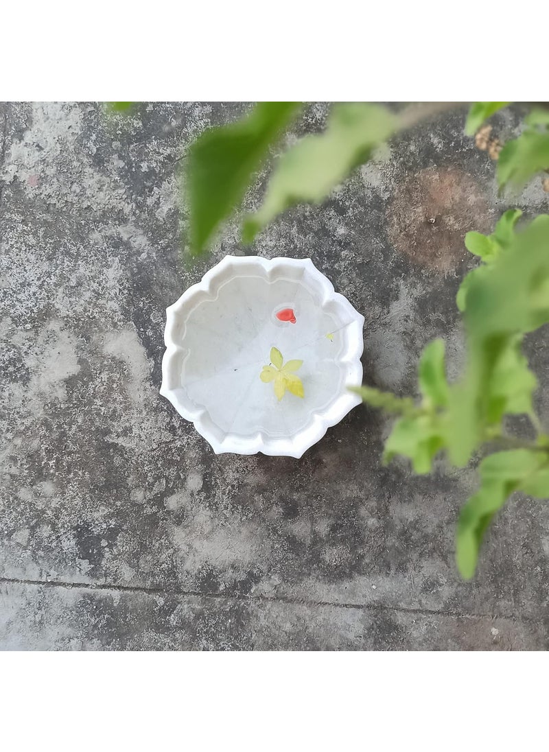 R&M RM Flower Bowl Marble Urli | Showpiece Decor Fruit Bowl, Birdbath, Kitchen, Pooja Room, Desk, Dinner Table | Gift for Anniversary, Birthday, Festival & Ceremony Marble Candle Holder Bowl | White